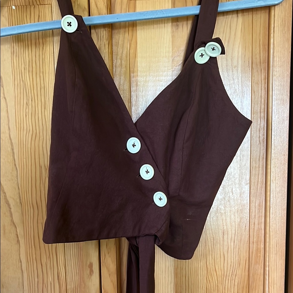 Free People Brown Tie Button Top